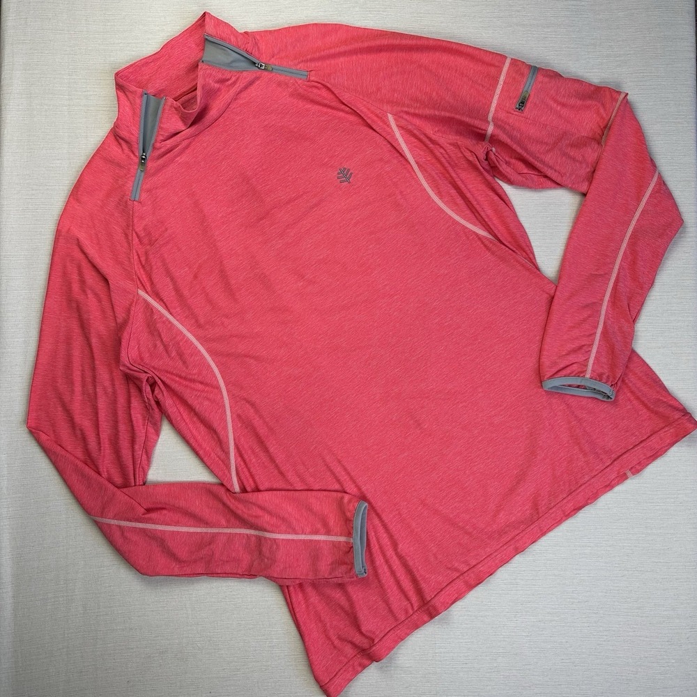 Coolibar UPF 50+ Protection Double Zip Mock Neck Swim Shirt Women XL Pink